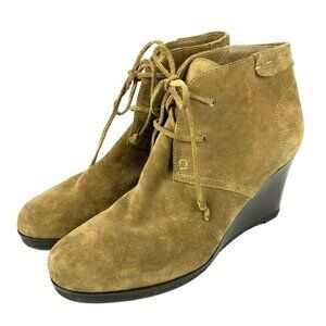 Via Spiga Womens Tan Suede Lace-Up Wedge Heel Booties Size 9.5
